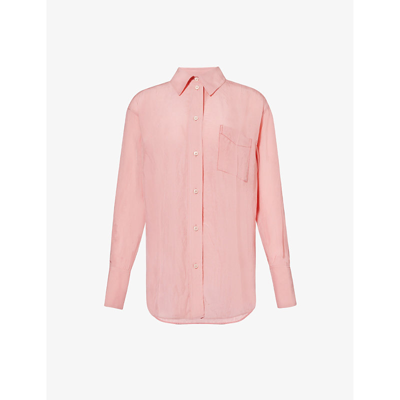 Shop Victoria Beckham Womens Orchid Crinkled-texture Relaxed-fit Woven Shirt