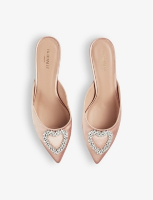 Lk Bennett Womens Bei-trench Estella Crystal Heart-brooch Satin Mules In Bei-trench