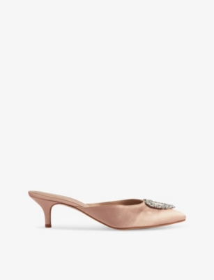 Lk Bennett Womens Bei-trench Estella Crystal Heart-brooch Satin Mules In Bei-trench