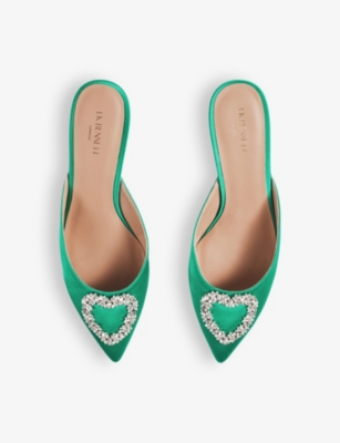 Shop Lk Bennett Women's Gre-green Estella Crystal Heart-brooch Satin Mules