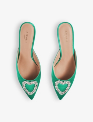 Lk Bennett Womens Gre-green Estella Crystal Heart-brooch Satin Mules In Gre-green