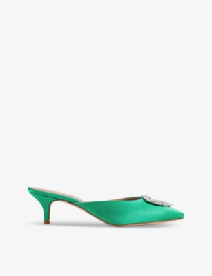 Lk Bennett Womens Gre-green Estella Crystal Heart-brooch Satin Mules In Gre-green