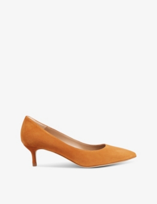 Lk Bennett Womens Ora-coral Audrey Pointed-toe Suede-leather Courts In Ora-coral