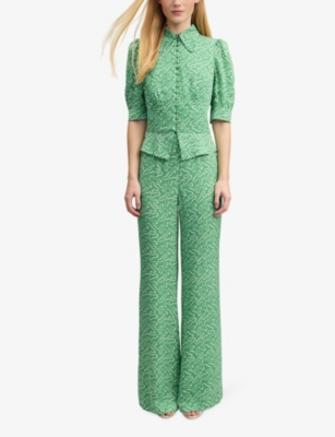 Shop Lk Bennett Women's Gre-green Esme Ribbon-print High-rise Woven Trousers