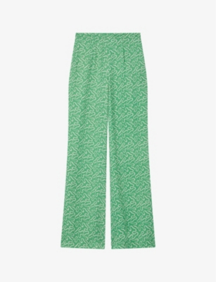 Shop Lk Bennett Women's Gre-green Esme Ribbon-print High-rise Woven Trousers