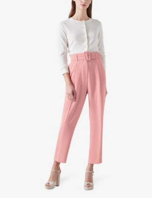 LK BENNETT: Tabitha belted-waist high-rise crepe trousers