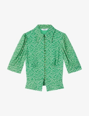 Shop Lk Bennett Women's Gre-green Esme Ribbon-print Woven Shirt