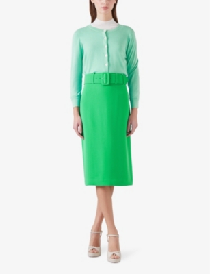Shop Lk Bennett Women's Gre-green Tabitha Belted-waist High-rise Crepe Pencil Skirt
