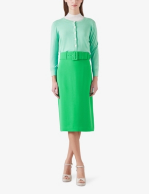 LK BENNETT: Tabitha belted-waist high-rise crepe pencil skirt