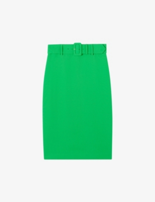 LK BENNETT: Tabitha belted-waist high-rise crepe pencil skirt