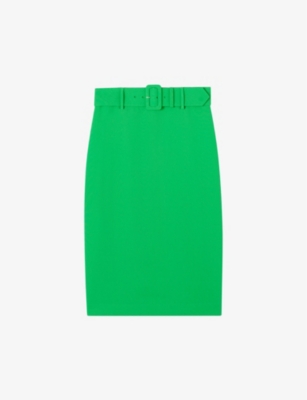 Shop Lk Bennett Women's Gre-green Tabitha Belted-waist High-rise Crepe Pencil Skirt