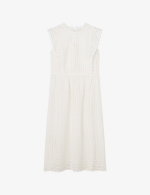 Shop Lk Bennett Women's Whi-white Laila High-neck Broderie-anglaise Cotton Midi Dress