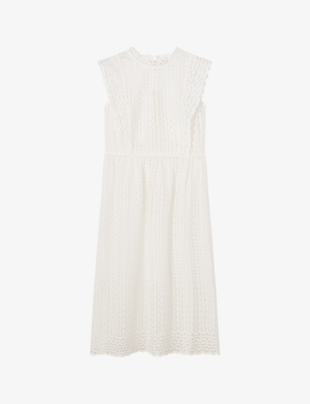 Laila high-neck broderie-anglaise cotton midi dress