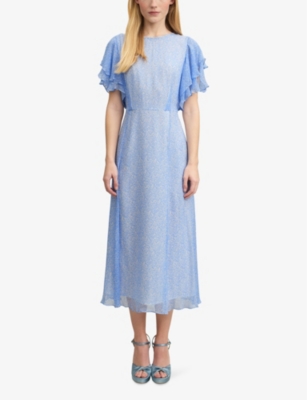 Shop Lk Bennett Women's Blu-light Blue Agnes Graphic-print Woven Midi Dress