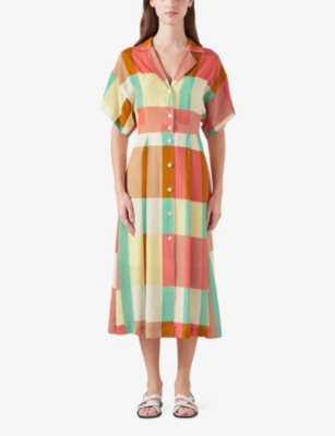 Lk Bennett Womens Mul-multi Izzy Check-print Belted Woven Midi Dress In Mul-multi