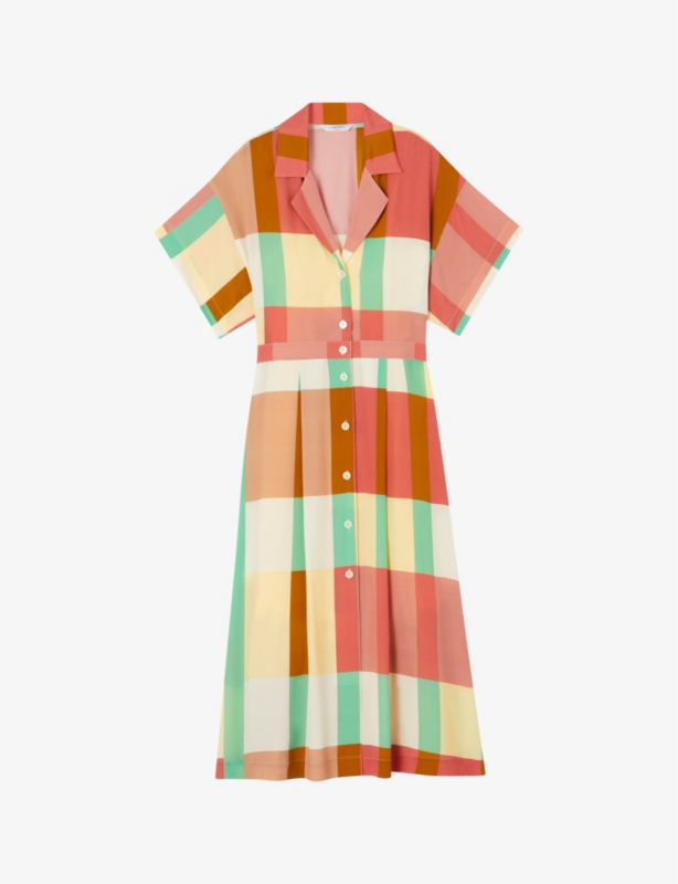 Izzy check-print belted woven midi dress