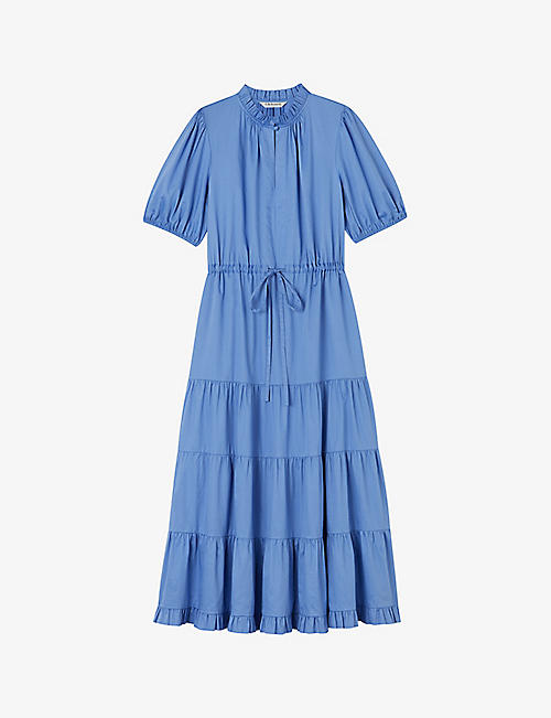 LK BENNETT: Hedy tiered-hem tie-waist organic-cotton midi dress