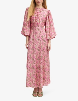 Shop Lk Bennett Women's Mul-multi Lois Meadow-print Balloon-sleeve Silk-blend Midi Dress