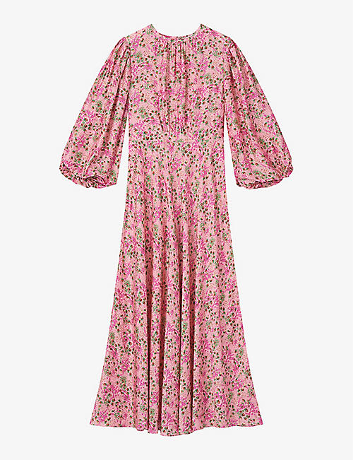 LK BENNETT: Lois meadow-print balloon-sleeve silk-blend midi dress