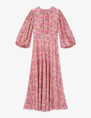 Shop Lk Bennett Women's Mul-multi Lois Meadow-print Balloon-sleeve Silk-blend Midi Dress