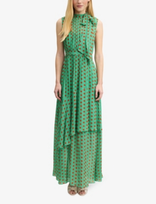 Shop Lk Bennett Womens Mul-green Robyn Spot-print Tie-neck Woven Maxi Dress