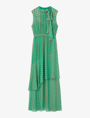 Shop Lk Bennett Women's Mul-green Robyn Spot-print Tie-neck Woven Maxi Dress