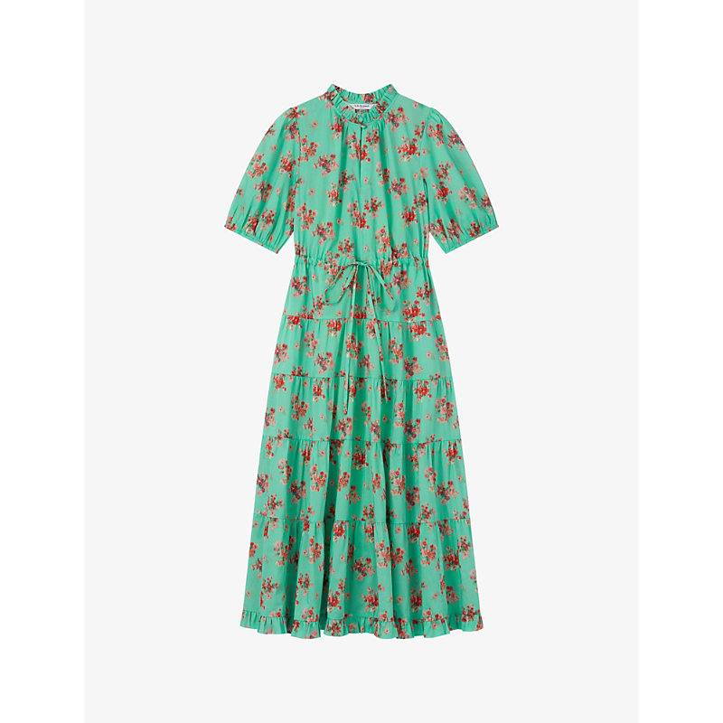 Shop Lk Bennett Women's Mul-green Hedy Floral-print Puff-sleeve Cotton Midi Dress