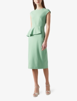 Shop Lk Bennett Womens Gre-green Mia Peplum Stretch-woven Midi Dress