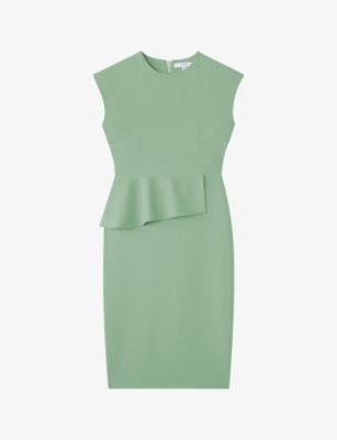 Lk Bennett Womens Gre-green Mia Peplum Stretch-woven Midi Dress In Gre-green