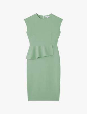 Shop Lk Bennett Womens Gre-green Mia Peplum Stretch-woven Midi Dress