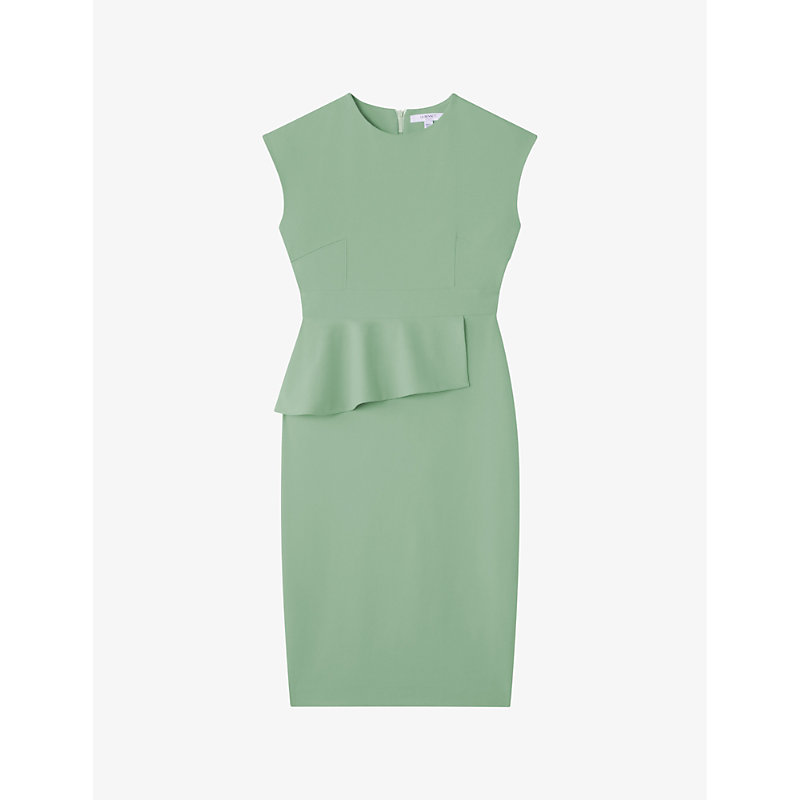 Lk Bennett Womens Gre-green Mia Peplum Stretch-woven Midi Dress