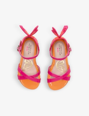 Shop Sophia Webster Girls Fuchsia Kids' Chiara Butterfly-embellished Leather Sandals