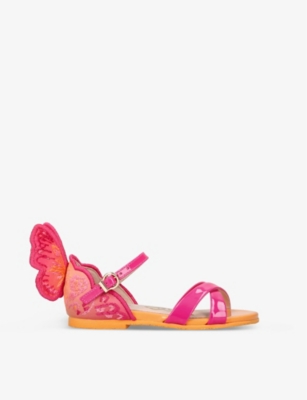 Shop Sophia Webster Girls Fuchsia Kids' Chiara Butterfly-embellished Leather Sandals