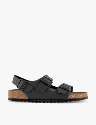 Birkenstock Mens Black Milano Buckle-embellished Faux-leather Sandals