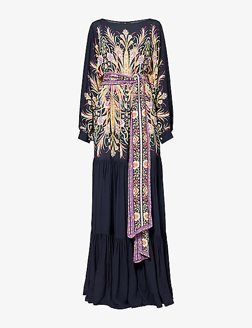 ETRO: Floral-pattern dropped-waist woven maxi dress