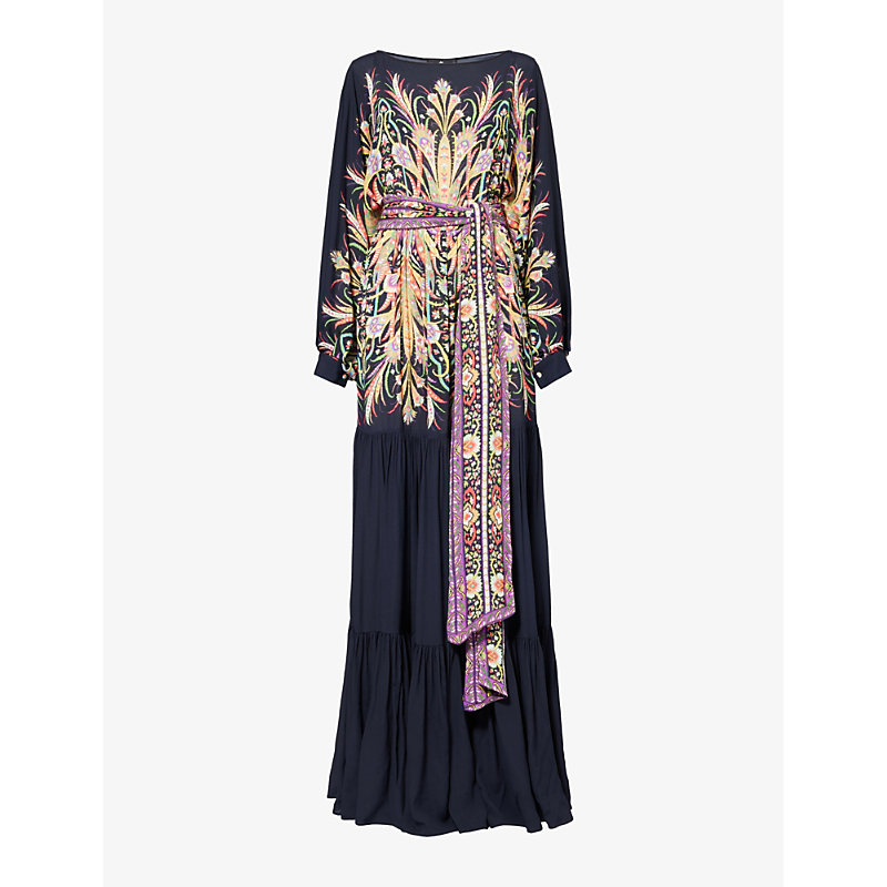 Shop Etro Floral-pattern Dropped-waist Woven Maxi Dress In Print On Black Base