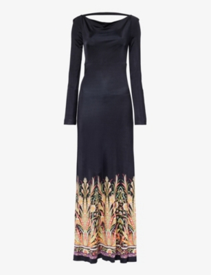 ETRO: Graphic-print long-sleeve stretch-woven maxi dress