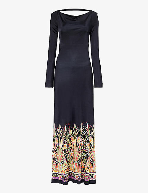 ETRO: Graphic-print long-sleeve stretch-woven maxi dress