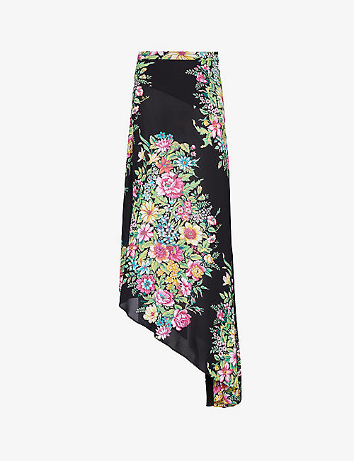 ETRO: Floral-print asymmetric stretch-woven midi skirt