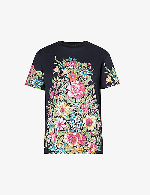ETRO：花卉图案短袖平纹针织棉 T 恤
