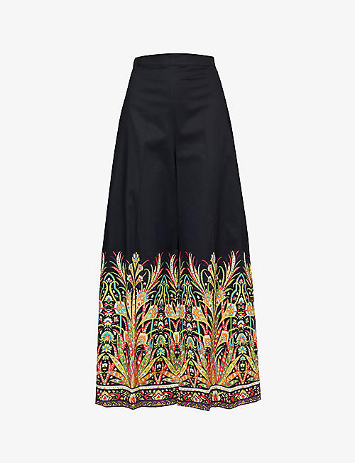 ETRO: Patterned centre-crease wide-leg high-rise stretch-cotton trousers