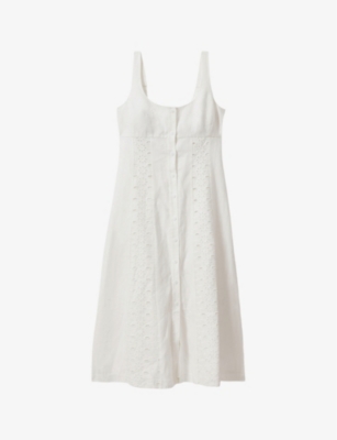 Reiss Womens Ivory Clarice Broderie Linen Midi Dress