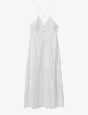 REISS: Tate broderie-embroidered cotton maxi dress