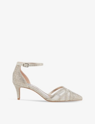Shop Dune Women's Gold-synthetic Composed Embellished Mesh Courts