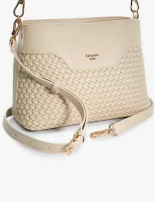 Dune Womens Ecru-synthetic Dinidelphi Medium Woven Faux-leather Shoulder Bag In Ecru-synthetic