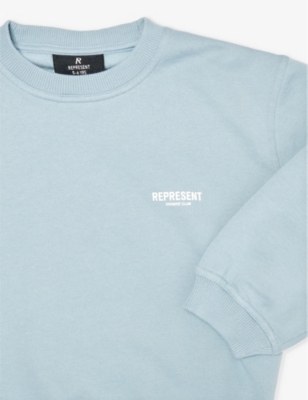 Shop Represent Boys Powder Blue Kids Logo-print Crewneck Cotton-jersey Sweatshirt 4-6 Years