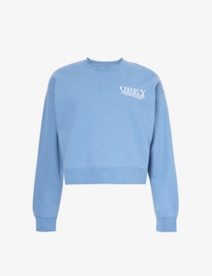 Obey Womens Coronet Blue Cities Logo-embroidered Cotton-blend Sweatshirt