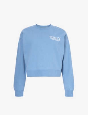 Obey Womens Coronet Blue Cities Logo-embroidered Cotton-blend Sweatshirt In Coronet Blue