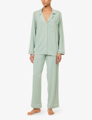 EBERJEY: Gisele piped-trim stretch-jersey pyjamas