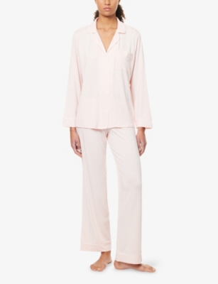 Eberjey Womens Gisele Piped-trim Stretch-jersey Pyjamas Petal Pink/ivory Xl In Pink
